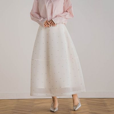 【SALE】Droite lautreamont (Women)/ドロワットロートレアモン ダブルラッセルドット刺繍スカート&#8810;洗濯機で洗える&#8811; 02オフホワイト ロングスカート【三越伊勢丹/公式】