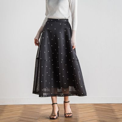 ＜Droite lautreamont (Women)＞ダブルラッセルドット刺繍スカート≪洗濯機で洗える≫