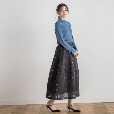 ダブルラッセルドット刺繍スカート≪洗濯機で洗える≫ | Droite