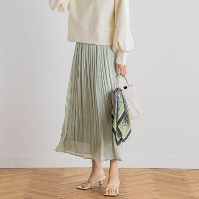 ＜Droite lautreamont (Women)＞【ＷＥＢ限定】シャインサテン楊柳プリーツスカート≪手洗い可能≫