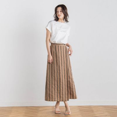 リネンストライプスカート≪手洗い可能≫