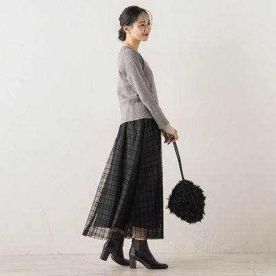 ドロワット ロートレアモンフロッキーチェックスカート　新品　2 茶　匿名配送 フロッキーチェックスカート≪手洗い可能≫ | Droite lautreamont