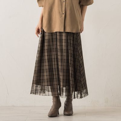 ドロワット ロートレアモンフロッキーチェックスカート　新品　2 茶　匿名配送 フロッキーチェックスカート≪手洗い可能≫ | Droite lautreamont