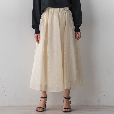 WEB限定】麻調シアーフロッキードットスカート | Droite