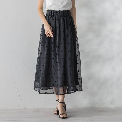 WEB限定】麻調シアーフロッキードットスカート | Droite