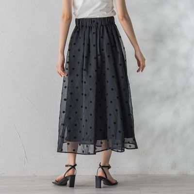 WEB限定】麻調シアーフロッキードットスカート | Droite