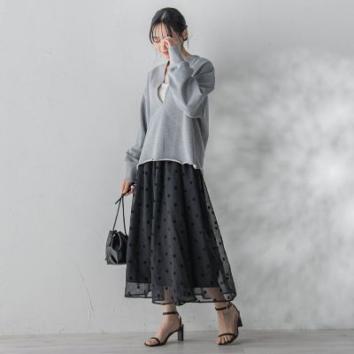 WEB限定】麻調シアーフロッキードットスカート | Droite