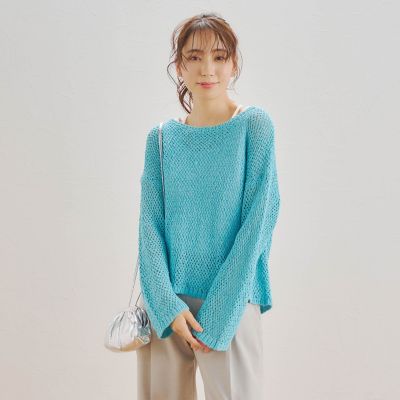 ロートレアモン サマーニット　プルオーバー　ブルー　水色 メッシュニットプルオーバー≪手洗い可能≫ | Droite