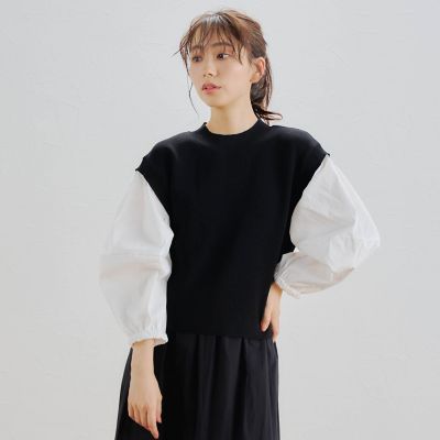 ＜Droite lautreamont (Women)＞布帛ドッキングレイヤード風ニット≪手洗い可能≫