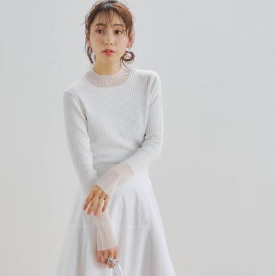 ＜Droite lautreamont (Women)＞シアー切り替えリブニット≪手洗い可能≫