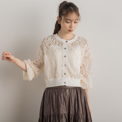 シアー刺繍カーデ