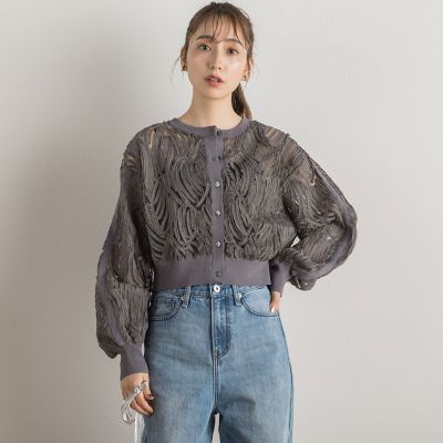 シアー刺繍カーデ