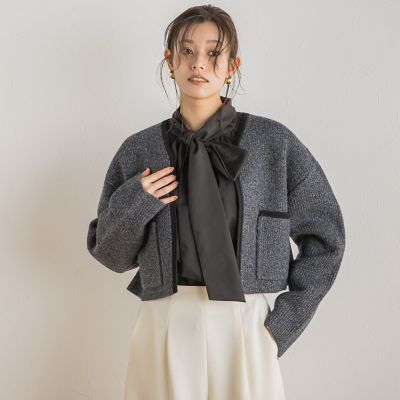 Droite lautreamont / ドロワットロートレアモン 【カタログ掲載】ストライプニットジャケット≪手洗い可能≫ カタログ掲載】ストライプニットジャケット≪手洗い可能