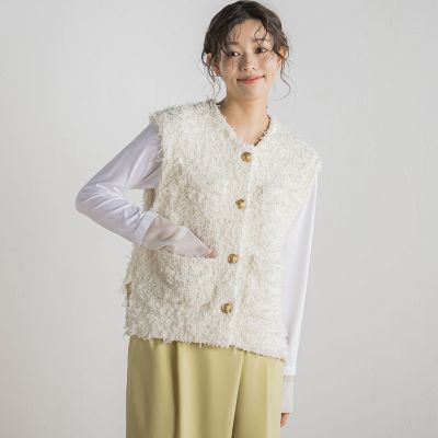 ＜Droite lautreamont (Women)＞チュールＭＩＸツイードジレ≪手洗い可能≫