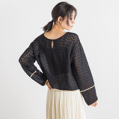 ＜Droite lautreamont (Women)＞【ＷＥＢ限定】２ＷＡＹ透かし柄ラインニット≪手洗い可能≫