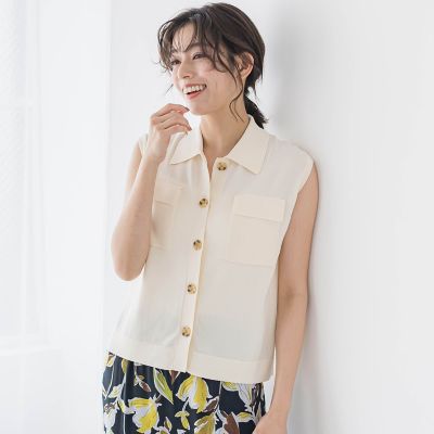 ＜Droite lautreamont (Women)＞ポロ襟ノースリーブニット≪手洗い可能≫