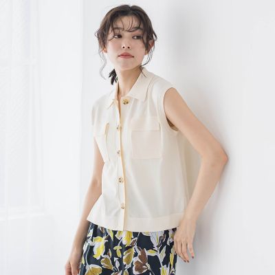 ポロ襟ノースリーブニット≪手洗い可能≫