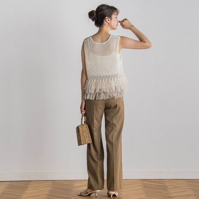 裾チュールメッシュベスト≪手洗い可能≫