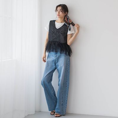 裾チュールメッシュベスト≪手洗い可能≫
