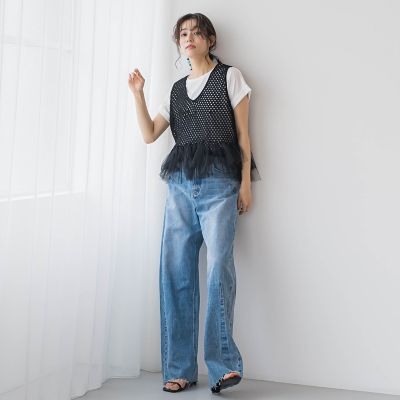 裾チュールメッシュベスト≪手洗い可能≫