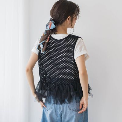 裾チュールメッシュベスト≪手洗い可能≫