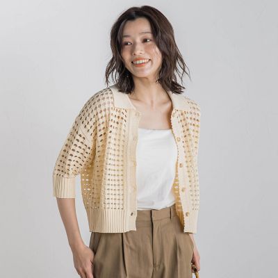 襟付きメッシュニット≪手洗い可能≫