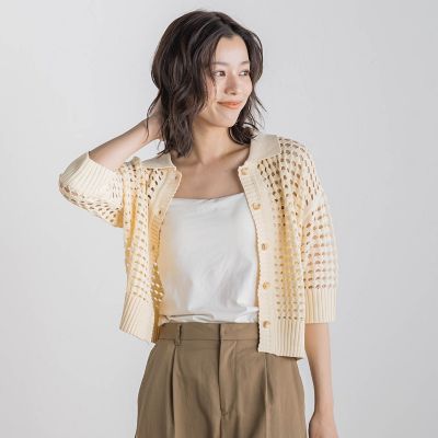 襟付きメッシュニット≪手洗い可能≫