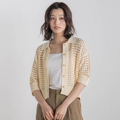 襟付きメッシュニット≪手洗い可能≫