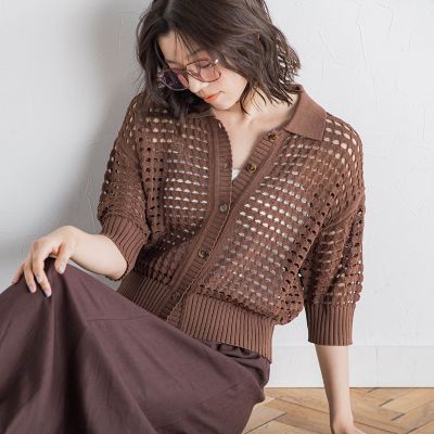 ＜Droite lautreamont (Women)＞襟付きメッシュニット≪手洗い可能≫
