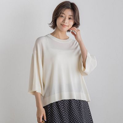 【SALE】Droite lautreamont (Women)/ドロワットロートレアモン ワイドTニット&#8810;手洗い可能&#8811; 02オフホワイト トップス【三越伊勢丹/公式】