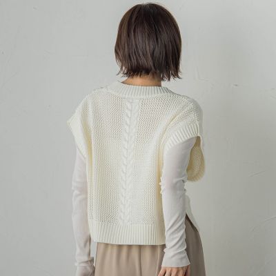 Laubeblanc ローブブラン サイドケーブルニットベスト ホワイト