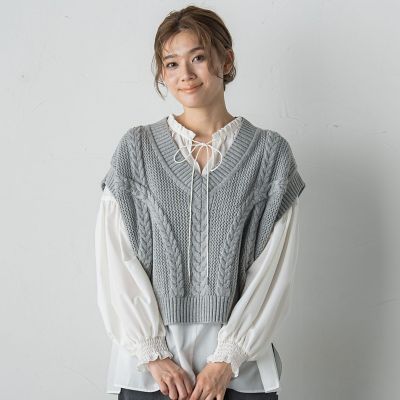 メッシュケーブルニットベスト≪手洗い可能≫ | Droite lautreamont