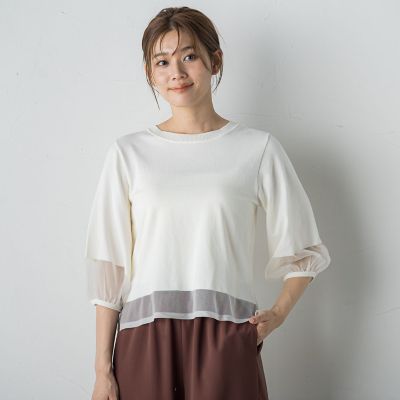 ＜Droite lautreamont (Women)＞シアー切替えニット≪手洗い可能≫