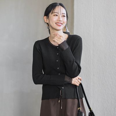 ＜Droite lautreamont (Women)＞シアー切替えＲＩＢニット≪手洗い可能≫