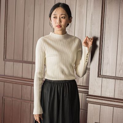 ＜Droite lautreamont (Women)＞袖ボタンランダムリブニット≪手洗い可能≫