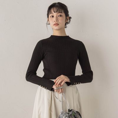 新色追加】袖ボタンランダムリブニット≪手洗い可能≫ | Droite