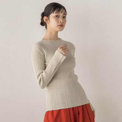 新色追加】袖ボタンランダムリブニット≪手洗い可能≫ | Droite