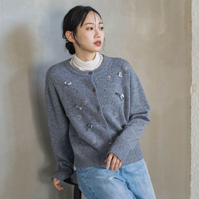＜Droite lautreamont (Women)＞ビジュー刺繍カーディガン≪手洗い可能≫