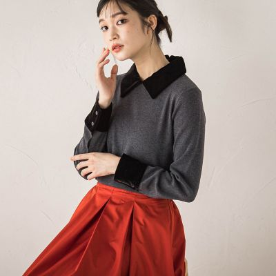 ＜Droite lautreamont (Women)＞ベロア襟付きニット≪手洗い可能≫