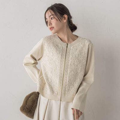 ＜Droite lautreamont (Women)＞オーガンジー刺繍ミラノリブブルゾン≪手洗い可能≫