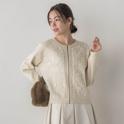 オーガンジー刺繍ミラノリブブルゾン≪手洗い可能≫ | Droite