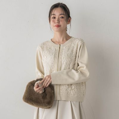 AS ☆様　極美品　トロア　レース　刺繍おりぼんブルゾン オーガンジー刺繍ミラノリブブルゾン≪手洗い可能≫ | Droite