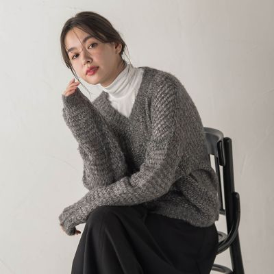 ＜Droite lautreamont (Women)＞【ＷＥＢ限定】モヘヤラメＶネックショートプルオーバー≪手洗い可能≫