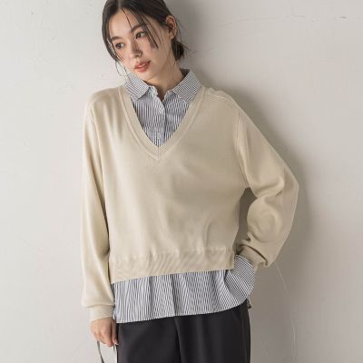 ＜Droite lautreamont (Women)＞【ＷＥＢ限定】Ｖネックブラウス切替えプルオーバー≪手洗い可能≫