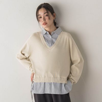 WEB限定】Vネックブラウス切替えプルオーバー≪手洗い可能