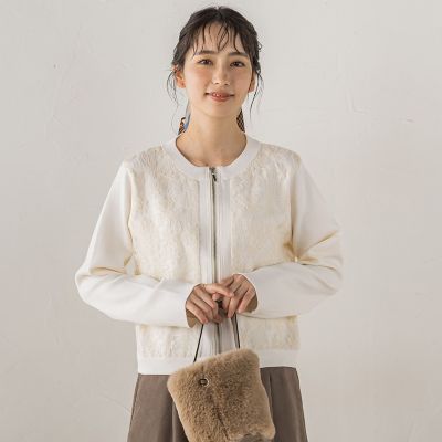 T53 M トクコプルミエヴォル レース 魚プリント カーディガン レディース レースドッキングカーディガン | Droite lautreamont (Women