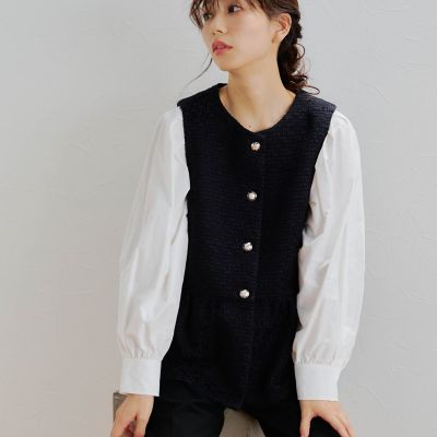 ＜Droite lautreamont (Women)＞バスケットスラブツイードペプラムブラウス