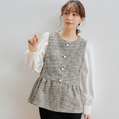 ＜Droite lautreamont (Women)＞トライスピン杢ツイードペプラムブラウス