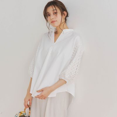 Droite lautreamont (Women)/ドロワットロートレアモン 袖レーススキッパーブラウス≪手洗い可能≫