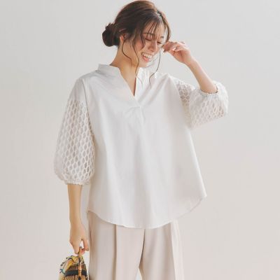 袖レーススキッパーブラウス≪手洗い可能≫